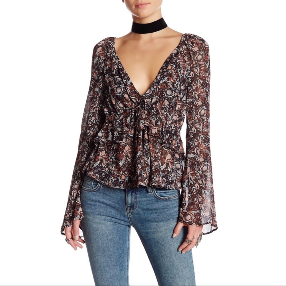 Free People floral bell sleeve blouse
